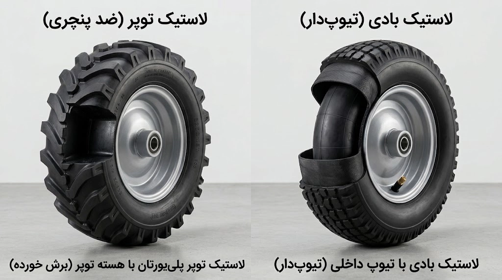 مقایسه چرخ توپر فرغون همرو با چرخ بادی معمولی - hamrooo